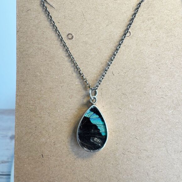 950 Silver Morpho And Red Butterfly Two Sided Pendant Necklace Fairycore Whimsy - Picture 12 of 16